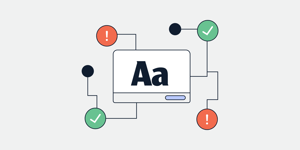 A font file, symbolized by a glyph of the letter A in a folder, is represented in a workflow diagram, suggesting that there must be system to avoid font inefficiency.